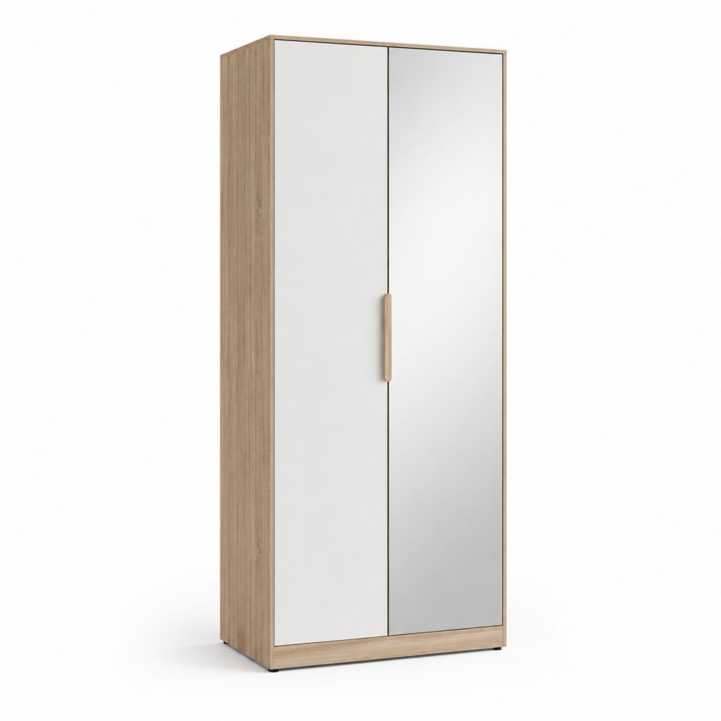 Armoire de chambre 2 portes blanc et chêne en panneaux de particules 80 x 52 x 180 cm