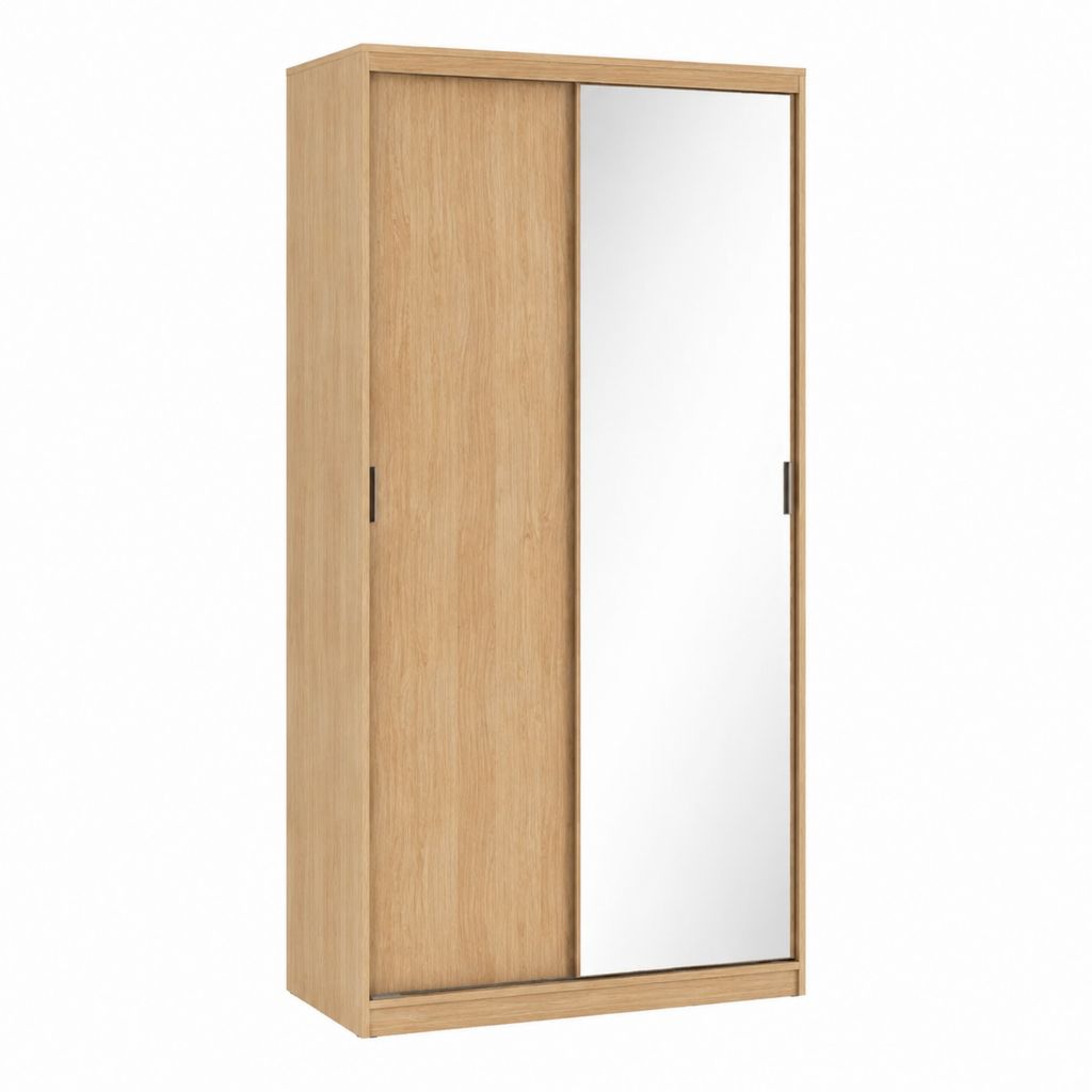 Armoire à portes coulissantes chêne clair en panneaux de particules avec miroir rectangulaire 120 x 60 x 180 cm