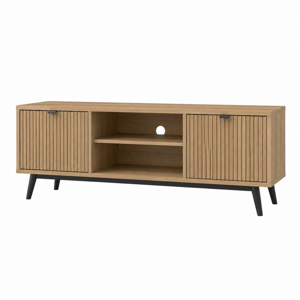 Meuble TV 2 portes chêne clair en panneaux de particules 160 x 40 x 60 cm