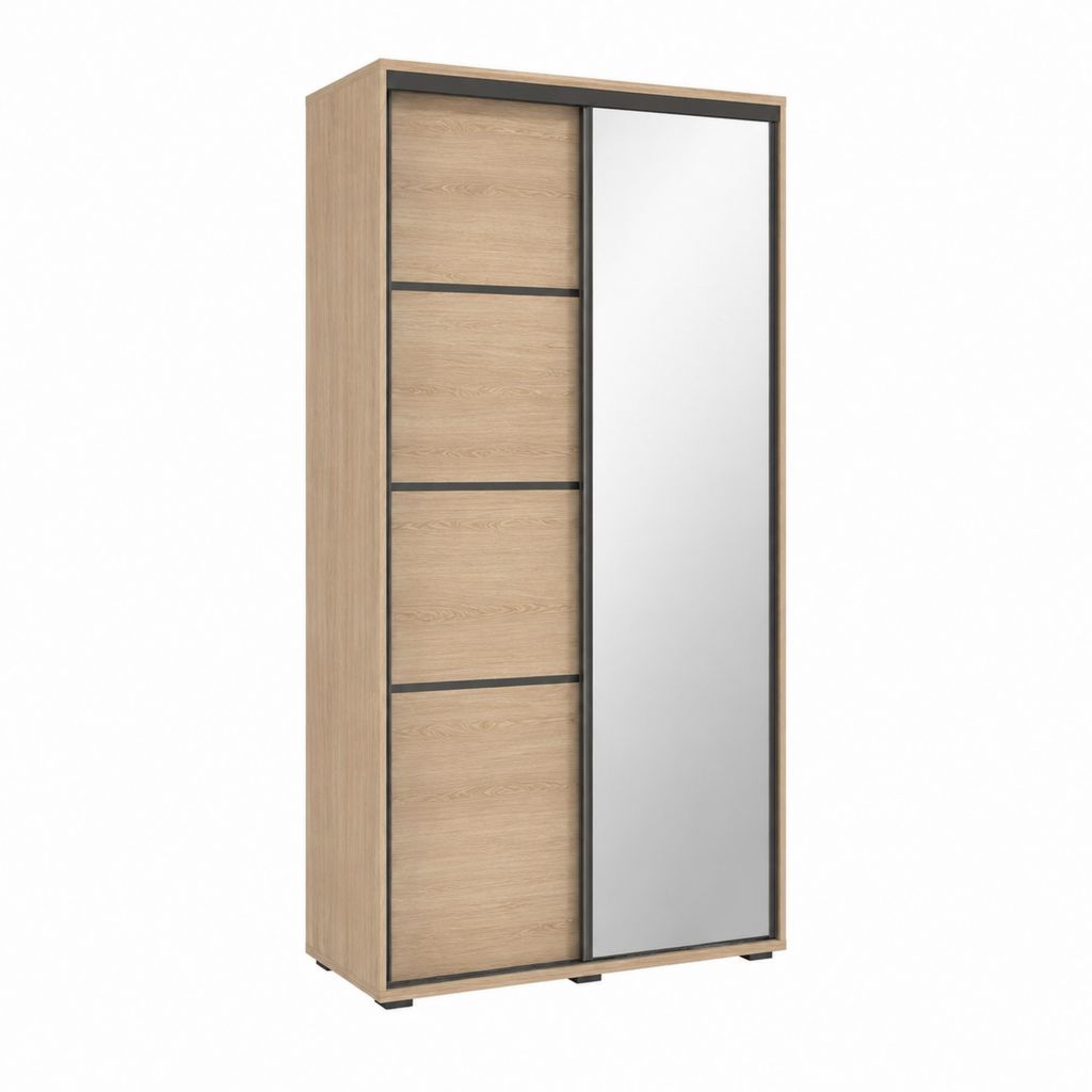 Armoire à portes coulissantes chêne clair avec miroir 120 x 60 x 200 cm