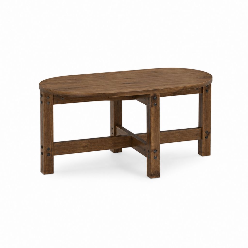 Table basse ovale marron en bois massif d'acacia 110 x 60 x 45 cm