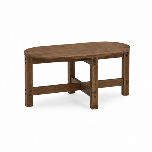 Table basse ovale marron en bois massif d'acacia 110 x 60 x 45 cm