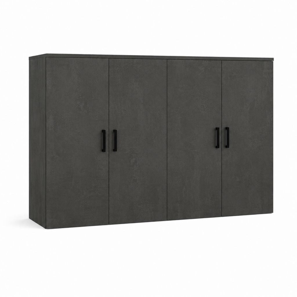 Armoire de chambre 4 portes gris anthracite en panneaux de particules mélaminés 200 x 60 x 200 cm