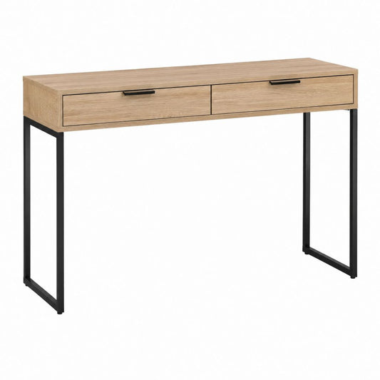 Console d'entrée rectangulaire 2 tiroirs chêne clair MDF et acier noir 120 x 40 x 75 cm