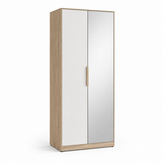 Armoire de chambre 2 portes blanc et chêne en panneaux de particules 80 x 52 x 180 cm