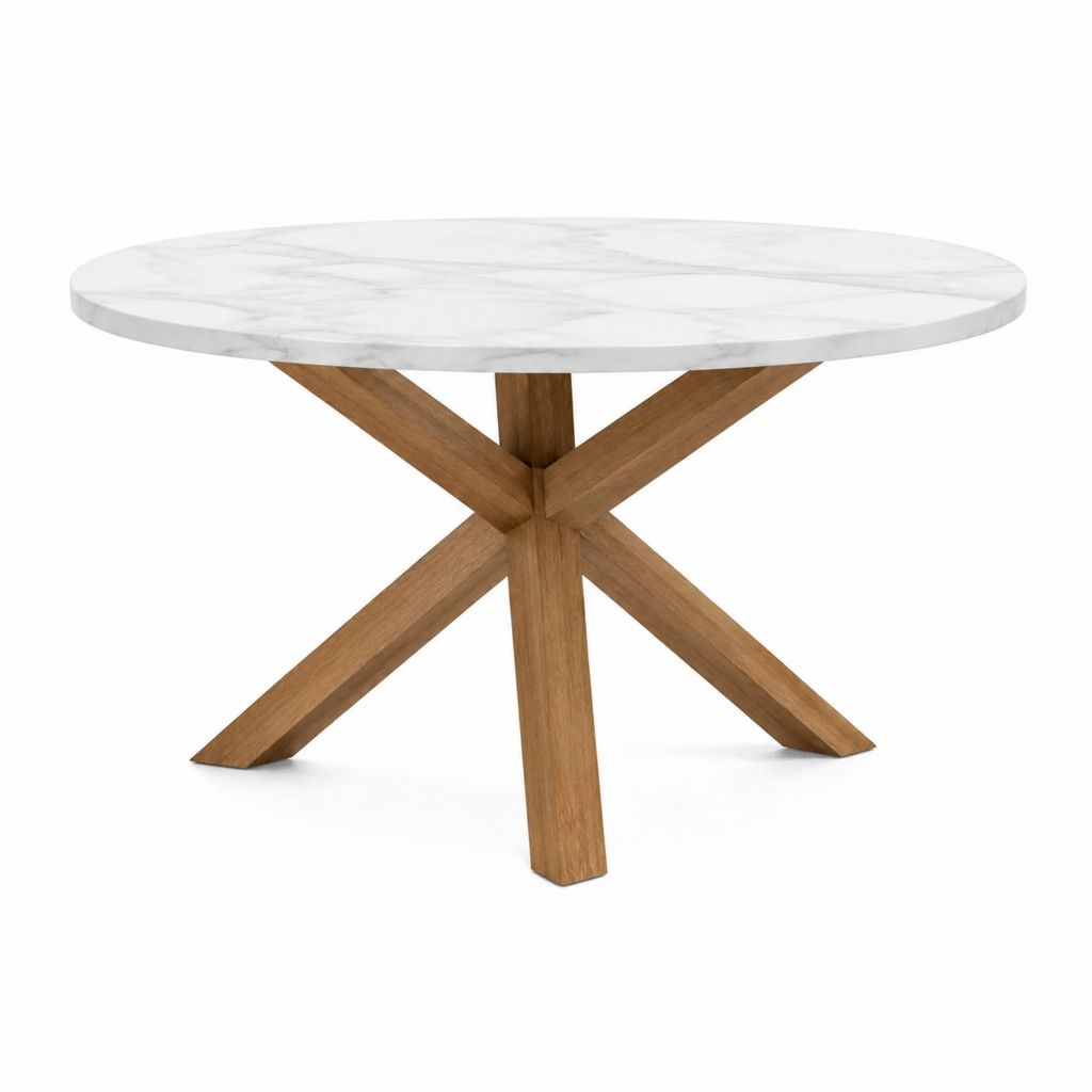 Table à manger ronde blanche en marbre et chêne massif 120 x 75 cm