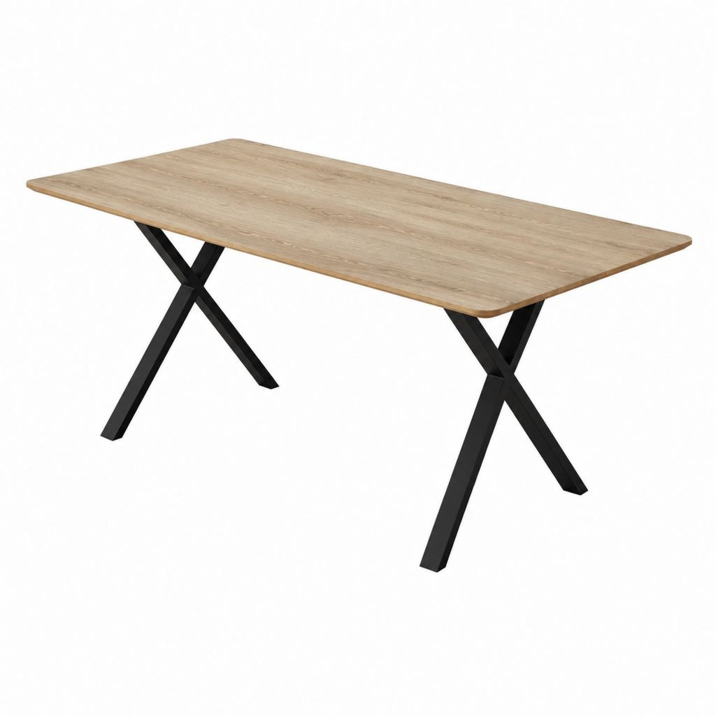 Table à manger rectangulaire chêne clair et acier noir 160 x 80 x 75 cm