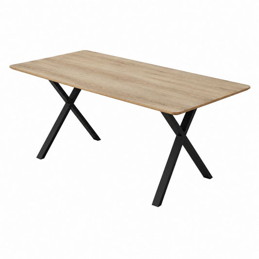 Table à manger rectangulaire chêne clair et acier noir 160 x 80 x 75 cm