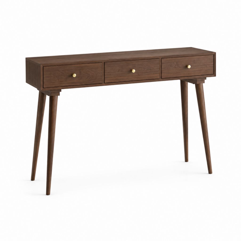 Console d'entrée 3 tiroirs marron noyer en MDF plaqué rectangulaire 120 x 40 x 80 cm