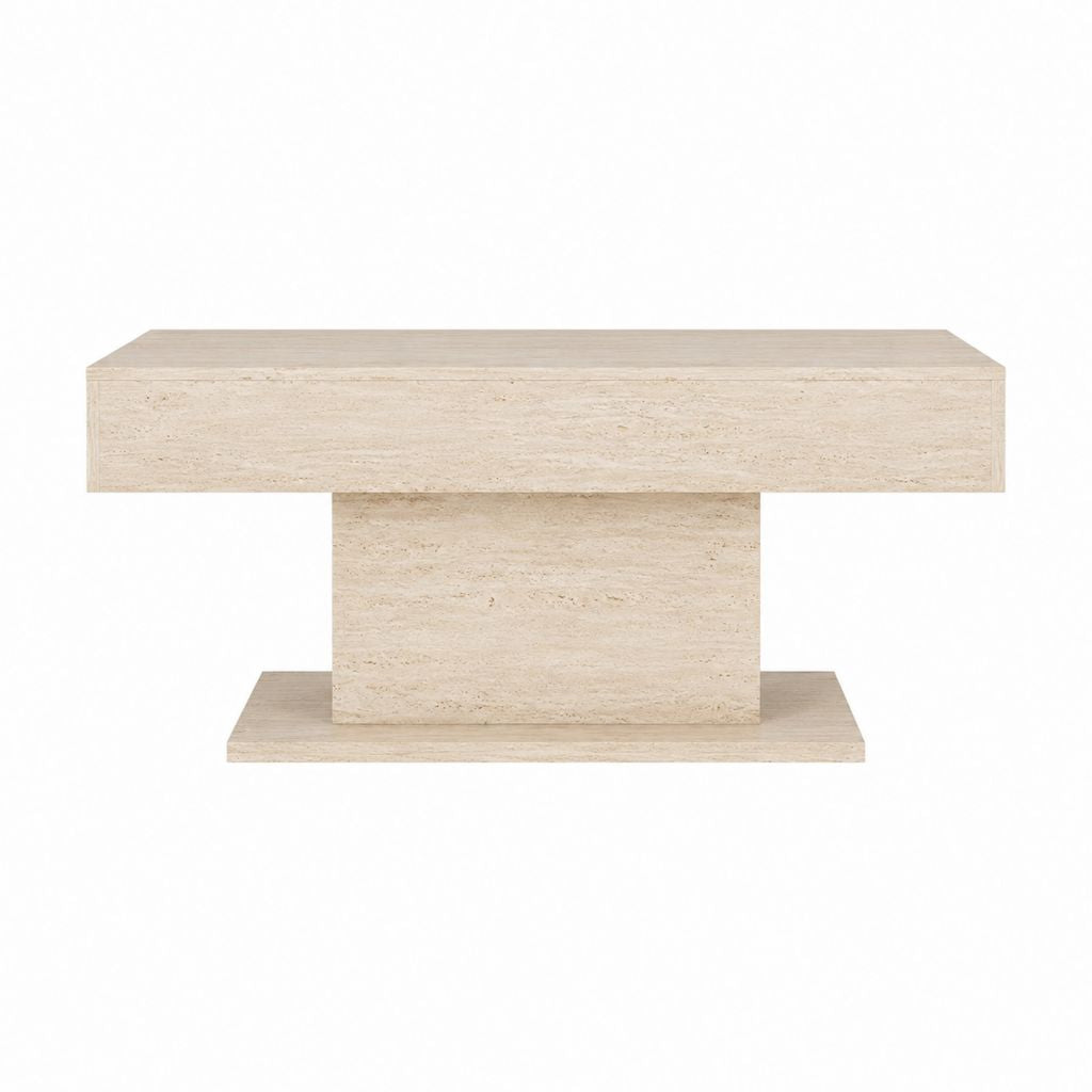 Table basse rectangulaire beige en travertin 120 x 60 x 40 cm