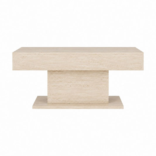Table basse rectangulaire beige en travertin 120 x 60 x 40 cm