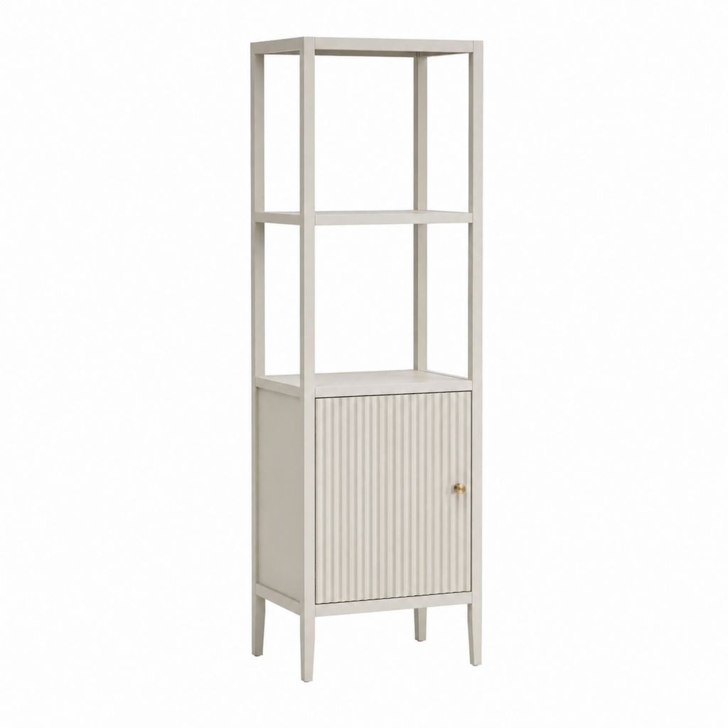 Colonne de rangement salle de bain gris beige en MDF rectangulaire 40 x 30 x 160 cm avec 2 niches et placard