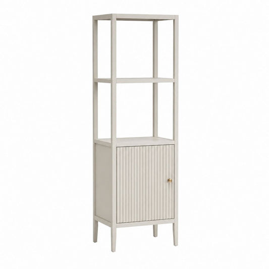 Colonne de rangement salle de bain gris beige en MDF rectangulaire 40 x 30 x 160 cm avec 2 niches et placard