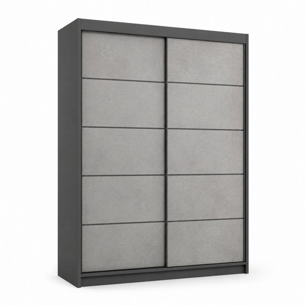 Armoire à portes coulissantes grise en panneaux de particules rectangulaire 180 x 60 x 200 cm