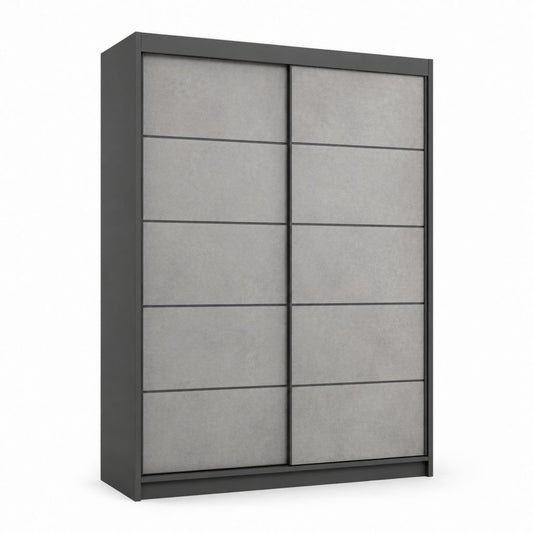 Armoire à portes coulissantes grise en panneaux de particules rectangulaire 180 x 60 x 200 cm