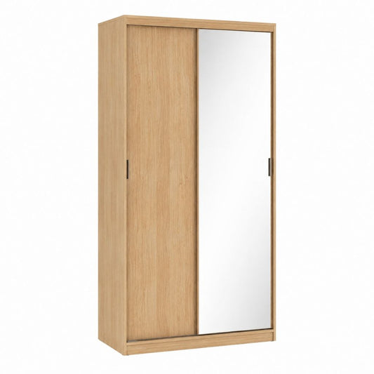 Armoire à portes coulissantes chêne clair en panneaux de particules avec miroir rectangulaire 120 x 60 x 180 cm