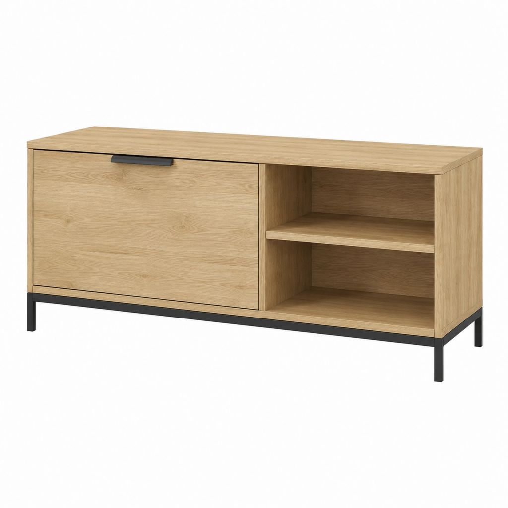 Meuble TV à porte abattante chêne clair en panneaux de particules 120 x 40 x 70 cm