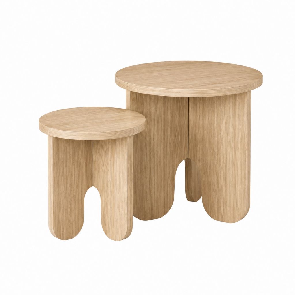 Lot de 2 tables basses rondes chêne clair MDF plaqué chêne Ø 70 x H 50 cm et Ø 50 x H 40 cm